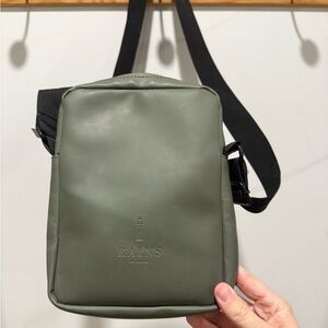 RAINS Olive Green Crossbody Belt Bag with Black Strap
